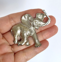 Elephant Raised Trunk Good Luck Silver Tone Pin Brooch 2in - £10.24 GBP