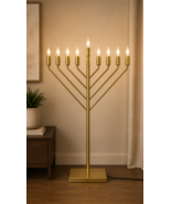 35" Modern Gold 9 Branch Hanukkah Menorah Lamp LED Floor Standing Decor - $99.95