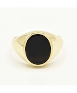 Oval Black Onyx Shiny Signet RING Real Solid 10K Yellow Gold HANDMADE GI... - £139.98 GBP