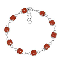 Modernist Square Link Red Coral Double Sided Sterling Silver Bracelet - £20.29 GBP