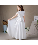 Butterfly Sleeve Floor Length Satin Junior Bridesmaid First Communion Dress - £95.94 GBP