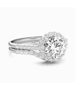 Halo Bridal Ring Set 2.95Ct Round Cut Moissanite 14k White Gold Finish S... - $170.10