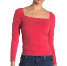 Abound Womens Casual Top Red 3/4 Sleeve Stretch Ruched Square Neck M New - £20.39 GBP