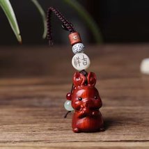 Lucky Rabbit Wood Keychain Pendant with Auspicious Beads Chinese Zodiac ... - $24.64 CAD