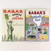 2 Books Babar Comes To America &amp; Babar&#39;s World Tour + Poster Laurent de Brunhoff - £28.02 GBP