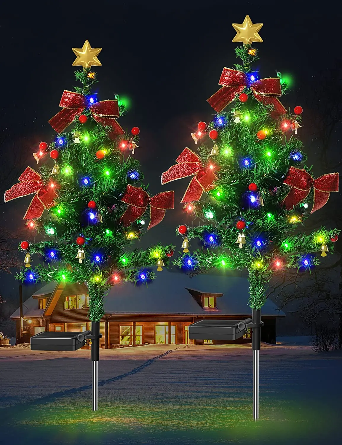 D2 2PCS Solar Christmas Decorations Tree Lights Outdoor Waterproof LED Light Sol - £111.21 GBP