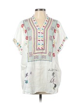 NWT Johnny Was Nandi Linen Blouse in Natural Embroidered V-neck Sleevele... - $138.60