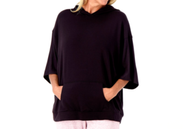 AnyBody Cozy Knit French Terry Hooded Poncho- Black, M/L - £21.69 GBP
