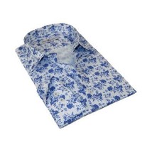 Men's EMILIO CERUTTI Sport Shirt 100% Cotton Long Sleeves #EMC7 White Multi image 3