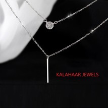 925 Sterling Silver Moissanite Diamond Necklace Bar Pendant Double-Layer Chain - £105.96 GBP