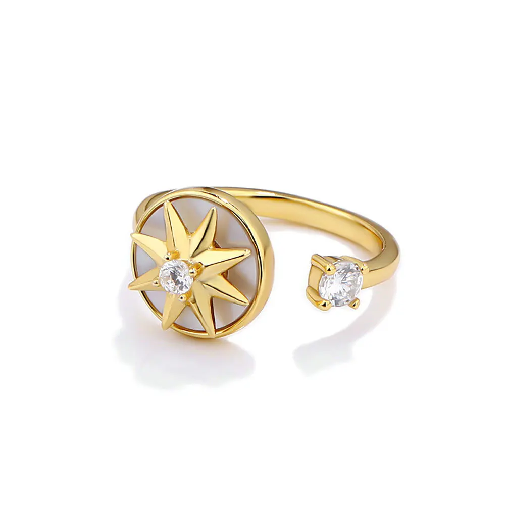 Silver 925 ring zircon rotatable octagonal star designer gift for women engagement 2021 thumb200