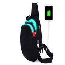 Night Luminous Backpack Men Fashion USB Charging Shark Laptop Bookbag Chest Bag  - £23.53 GBP