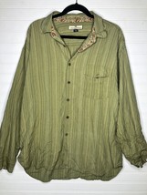 Tommy Bahama Shirt Mens Extra Large XL Button Long Green Silk Collar Poc... - $18.69