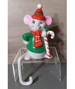 Vintage Mouse w Candy Cane Christmas Stocking Hanger Shelf Sitter Hard P... - $9.50