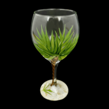 Hand Painted Palm Tree Stem Wine Glass Tropical Sand Beach Signed 8.5&quot; - $14.97