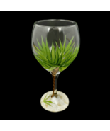 Hand Painted Palm Tree Stem Wine Glass Tropical Sand Beach Signed 8.5&quot; - £11.77 GBP