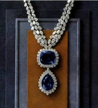 50ct Simulated Blue Sapphire Studded Diamond Bridal Necklace Sterling Silver - £238.69 GBP