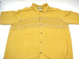 Vintage Columbia Hawaiian Shirt Wood Button Front Viscose Yellow Egyptia... - £14.92 GBP