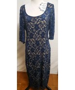 Carmen Marc Valvo Navy Blue Lace Stretch 3/4 Sleeve Midi Dress Size 12 - $30.81
