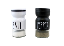 Salt and Pepper Shaker Set Vintage Inspired Design Printed Metal on Glass - £11.05 GBP