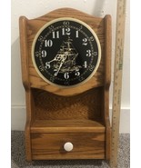 Vtg Wooden Wall Ship Clock Built In Shelf And Drawer 22”x12”x5” - $122.50