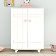 Wooden Wardrobe Cabinet with Hanging Rod, Storage Armoires with Doors Kids Room - £196.72 GBP