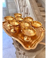 Vintage dessert coupes set, 8 footed metal bowls with tray, ice cream cups - $3,967.61 MXN