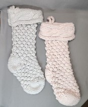 Knit Christmas Stockings Gray &amp; Pink with Metallic Silver Chunky 23&quot; (Set of 2) - $29.70