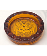 Vintage BROCKWAY GLASS 7&quot; Cigar Ashtray - Heavy Amber With Wise Old Owl ... - $34.98