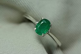 Vintage 4CT Emerald Oval Cut emerald Natural Gemstone Ring 14K White Gold Plated - £67.71 GBP