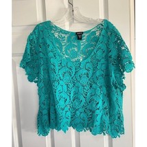 Torrid Sheer Scoop Neck Cropped Floral Crochet Lace Top Teal Green Women&#39;s 2 2X - £11.77 GBP
