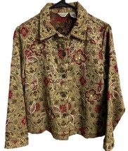 Laura Ashley Blazer Tapestry Jacket Womens Size PM Floral Beaded Tan Red - $17.70