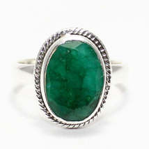 Exclusive Natural Indian Emerald Gemstone Ring, Birthstone Ring, 925 Sterling Si - £24.27 GBP