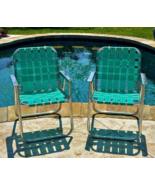 Two Webbed Aluminum Folding Lawn Chairs Teal Green Beach Patio Camp Pool... - £61.45 GBP