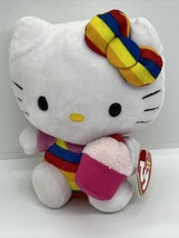 Hello Kitty Cupcake Plush Sanrio TY Beanie Buddy Collection Rainbow Stripe 6” - £7.58 GBP