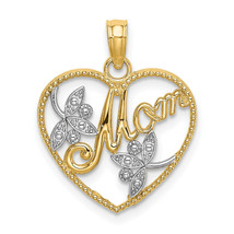 14k w/ Rhodium Textured Heart w/ MOM Charm K9202 - £126.65 GBP