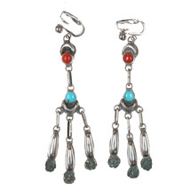 Early Lee &amp; Mary Weebothee Zuni sterling coral, and turquoise earrings - $519.75