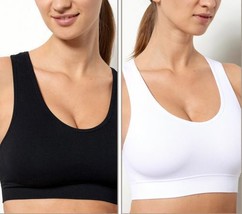 AnyBody Set of 2 Rib Knit Seamless Bras (Black/White, Size Medium M) A393149 - $15.69