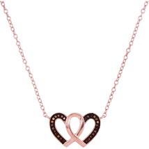 10k Rose Gold Round Red Color Enhanced Diamond Heart Love Pendant Neckla... - £158.87 GBP