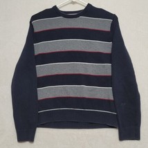 Tommy Hilfiger Sweater Mens Large Striped Crewneck Heavy Knit Blue Gray - £13.65 GBP