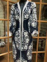 Vintage Style Dentelle Kimono Robe Chiffon Bleu Marine et Blanc - $75.74