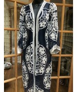 Vintage Style Dentelle Kimono Robe Chiffon Bleu Marine et Blanc - £60.02 GBP
