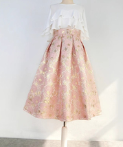 Champagne Pink A-line  Midi Skirt Outfit Women Custom Plus Size Pleated Skirts image 6