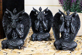 Goat of Mendes See Hear Speak No Evil Devil Baphomet Gargoyle Set of 3 Figurines - £31.65 GBP
