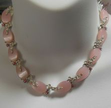 Vintage Pink Lucite &amp; Pink Rhinestone Enamel Necklace 16" - Adjustable - $24.74