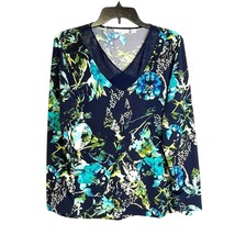 Susan Graver Printed Liquid Knit Top with Sheer Chiffon V-Neck Detail ME... - $21.78