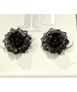 J Lo Earrings Filigree Gunmetal Flower Pedal w/ Red Crystal Center Earri... - £7.52 GBP