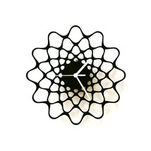 Contemporary modern wall clock laser cut from birch plywood - Embroidery black - £79.12 GBP