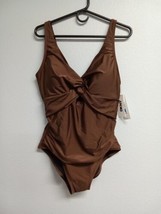 DKNY Deep V-Neck Keyhole Twist One-Piece Swimsuit. Brown. Size XL. 389 MM - £29.90 GBP