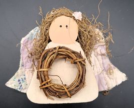 Handmade Angel Decoration Grapevine Wreath Wood Painted Holiday Christmas - $19.99